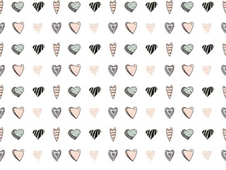 Heart's shapes seamless pattern in sketching style