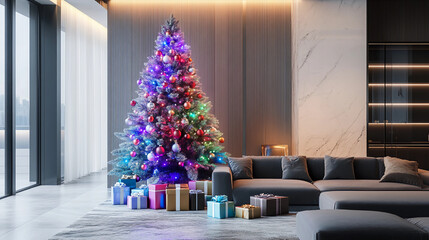 Colorful Christmas, tree, gifts, holiday, winter, Christmas tree, decor, beautiful home, 