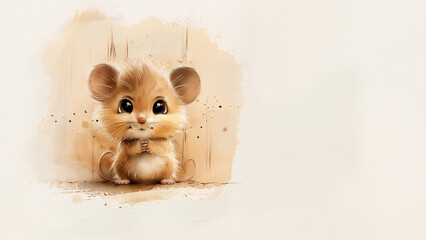 Fototapeta premium The mouse stands on its hind legs and looks at the camera, copy space.