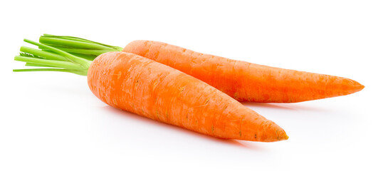 Two carrot vegetables isolated on white background