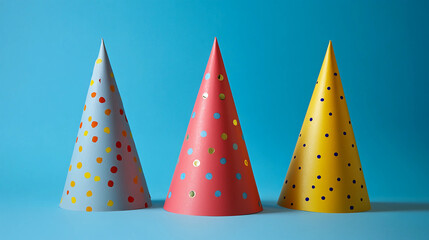 Cute party hats on a bright background