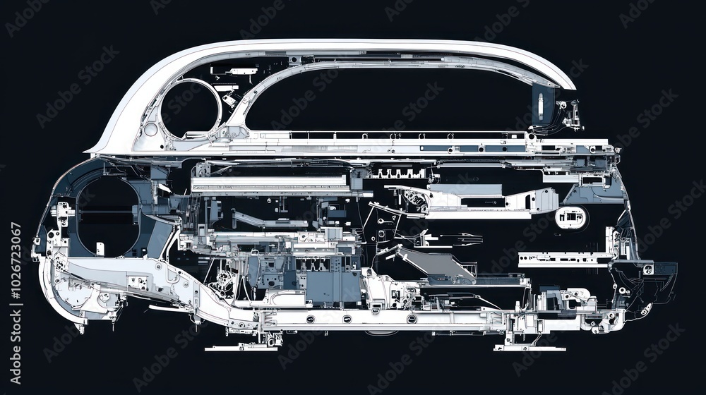 Poster Exploded View of a Car's Internal Components and Chassis