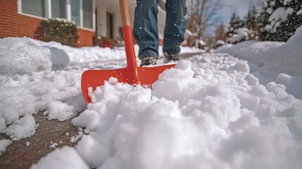 Shoveling snow on winter streets at different times. AI generated image