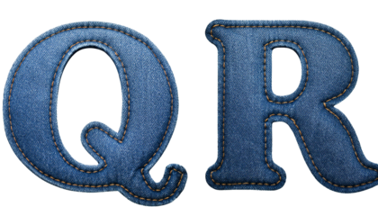 D Letters Q R Realistic Sewn Denim Fabric Alphabet Isolated on White