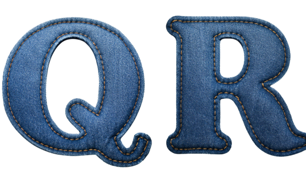 D Letters Q R Realistic Sewn Denim Fabric Alphabet Isolated on White