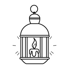 Isolated outline Christmas lantern with candle. Contour cartoon Xmas decoration. Kids coloring page. New Year activities for children. Black and white vector illustration perfect for holiday design.