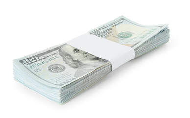 Stack of dollar banknotes isolated on white