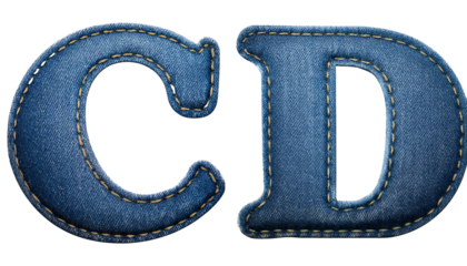 3D Letters C D Realistic Sewn Denim Fabric Alphabet Isolated on White