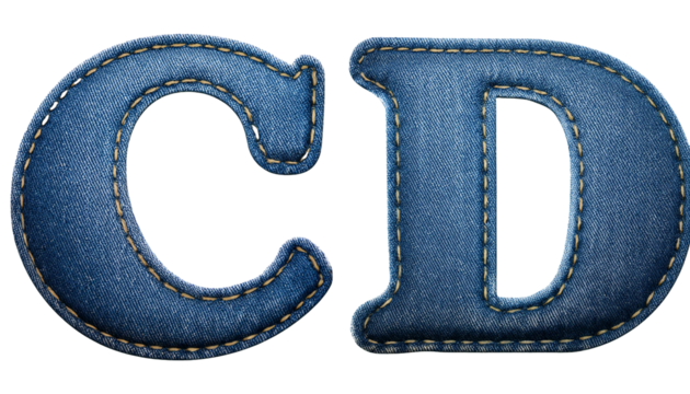 3D Letters C D Realistic Sewn Denim Fabric Alphabet Isolated on White
