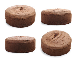 Tasty chocolate sponge cakes isolated on white, set