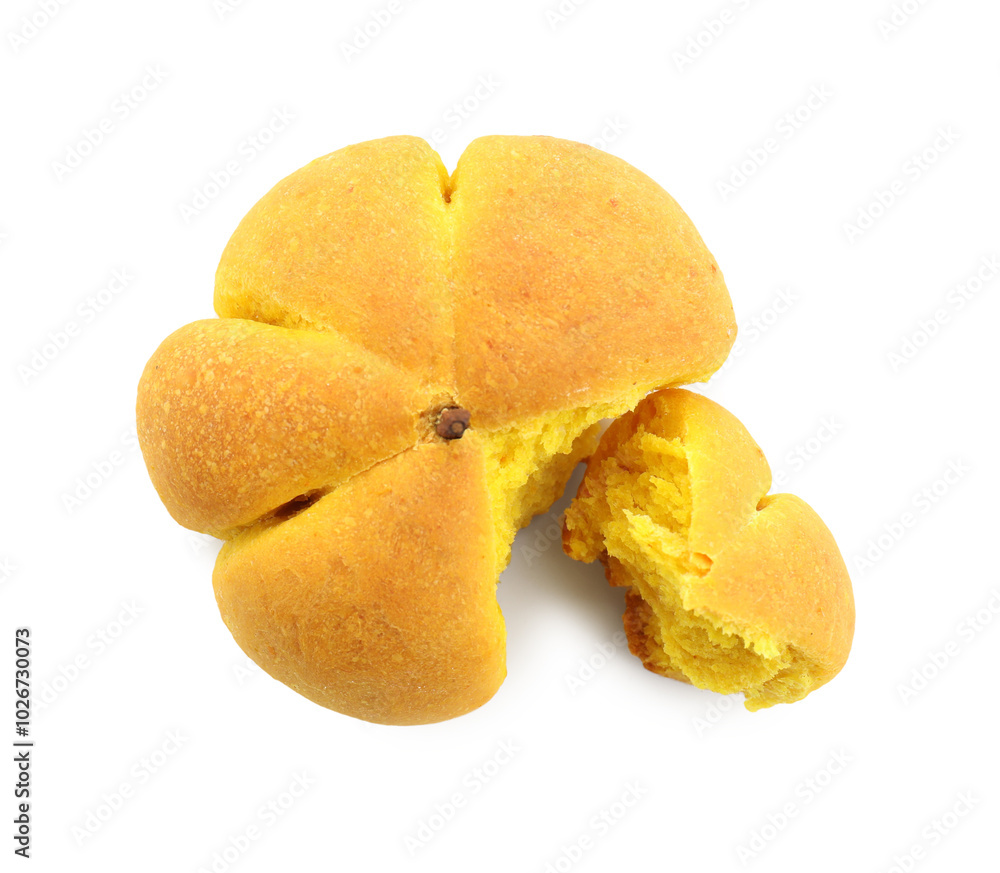 Canvas Prints One tasty pumpkin shaped bun isolated on white, top view