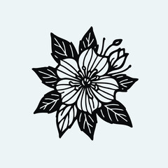 Obraz premium Adobe Illustrator Artwork set of contour flower line art of flowers, leaves black and white illustration set of decorative elements of plants