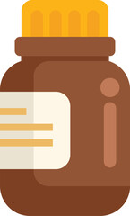 Simple flat vector illustration of a brown plastic medicine bottle with a yellow lid, for storing pills or vitamins