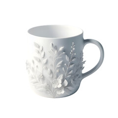 Beautiful 3d porcelain Mug with leaves textures Generative Ai