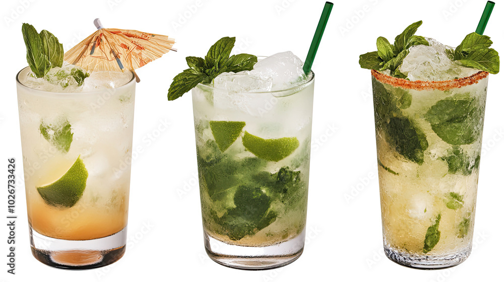 Poster refreshing mojitos served with fresh mint and lime generative ai