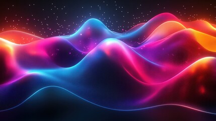 Obraz premium Vibrant undulating waves of color illuminated against a dark backdrop