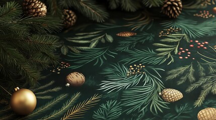 Christmas pattern featuring greenery and gold holiday accents