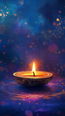 The dark, starry Diwali night contrasts with the radiant lights and celebratory spirit of the Hindu festival. Diwali celebration card