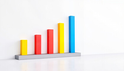 Colorful bar graph on white background for business growth and data analysis, copy space