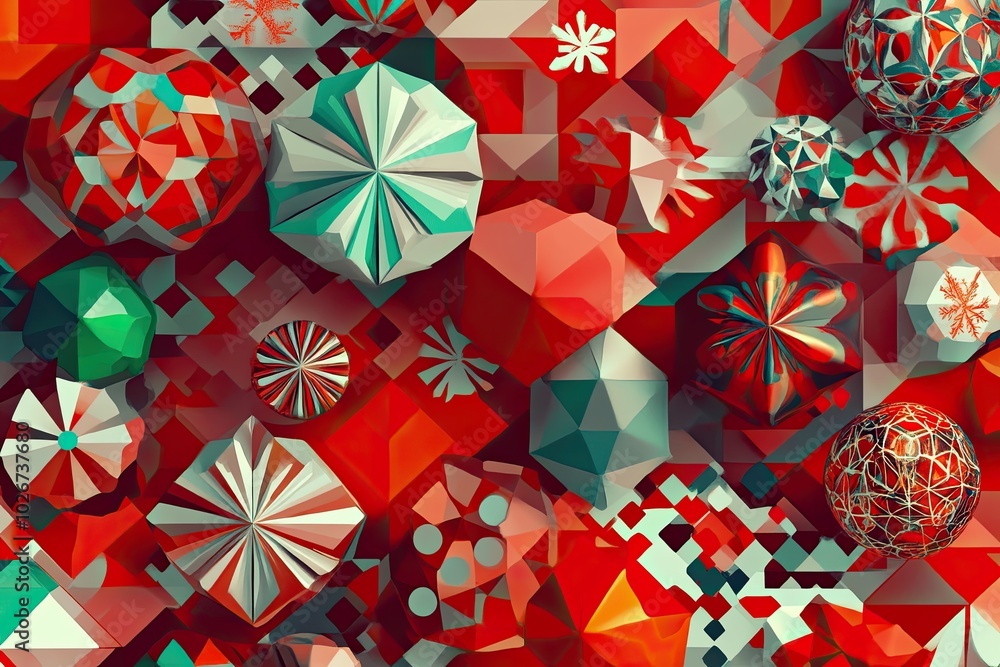 Aufkleber Abstract Geometric Patterns Featuring Colorful Christmas Shapes and Designs on a Festive Background