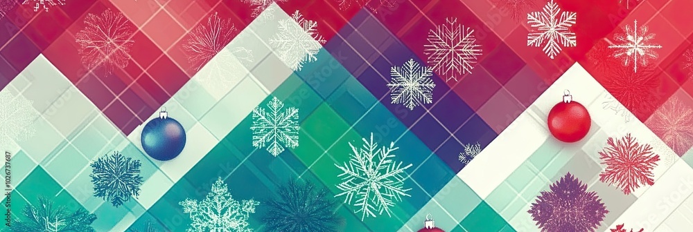 Poster geometric christmas wallpaper featuring abstract patterns with snowflakes and ornaments