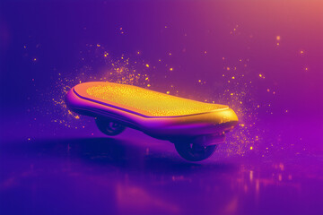 Obraz premium Hoverboard Icon in 2D: Departing Gold on a Violet Flight Path