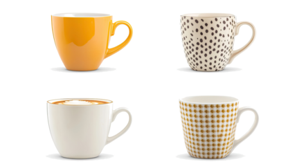 Four Colorful Coffee Cups on a Bright Clean Surface Generative AI