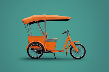 Vibrant Orange Rickshaw Icon in 2D on Cyan Streets