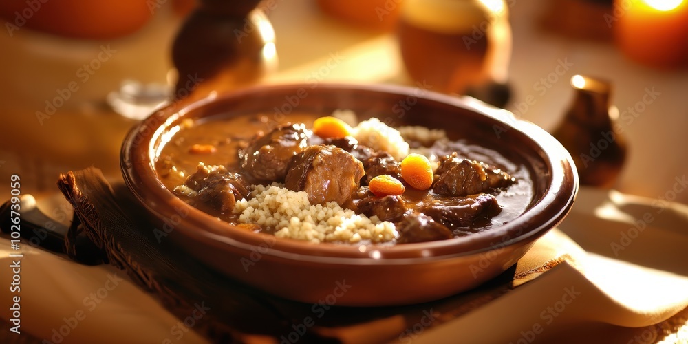 Wall mural a bowl of food with rice and meat