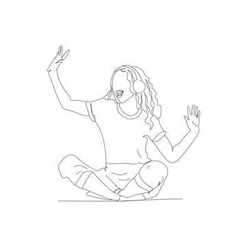 recommend clip art: Girl listening music line art