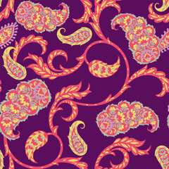 Fototapeta premium Madhubani, kalamkari, kani seamless pattern. Vector Ajrakh Ikat print patola. Background digital printing textile pattern floral allover design