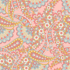 Trendy ethnic-style vector paisley pattern. Seamless Fashionable vector template for any design projects