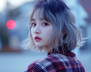 セーターが似合う金髪のファッションモデル