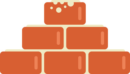 Illustration of a bricklaying process showing fresh cement mortar on the top brick