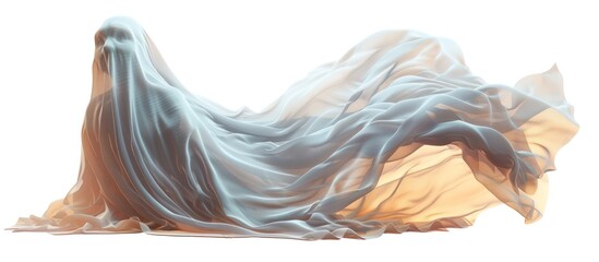 Delicate shimmering fabric billowing and cascading in fluid ethereal movement creating a display of light shadow and energy