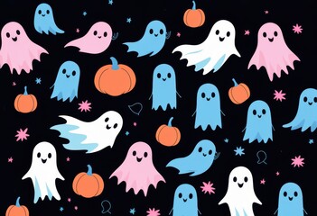 Obraz premium Cute Halloween Ghosts and Pumpkins Pattern for Festive Joy