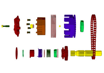 Clutch and other parts on a white background.