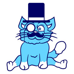 Sir Cat Gentleman Top Hat Monocle Glasses Rich Guy Funny Design Fun Adorable Cool Happy Friendly Sweet Little Kitten Cartoon Cute Cats Lovers Comic Love Feline Playful Kitties Fur Paw Pet Owner