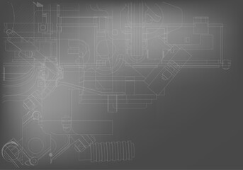 Mechanical engineering drawings on a gray background.