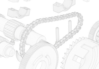 Clutch basket and chain on white background.