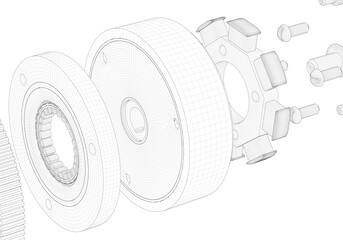 Rotor, stator and other parts on a white background.
