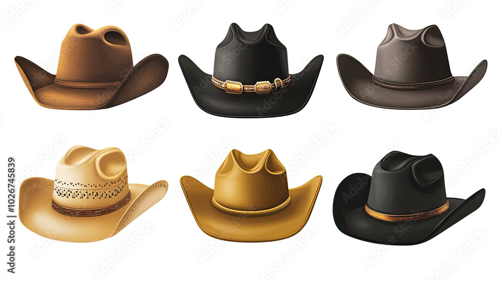Poster colorful cowboy hats in various styles on display generative ai