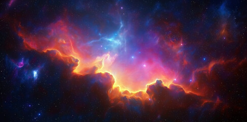 Vibrant Nebula in Deep Space with Glowing Clouds and Stars Space exploration, cosmic beauty, celestial mystery.