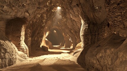 Obraz premium Mystical Hidden Caves: A Surreal Journey Through Illuminated Underground Passages of Textured Minerals and Smooth Stone Surfaces