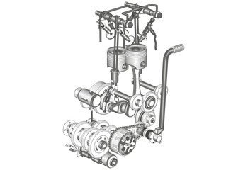 Two-cylinder engine on a white background. 