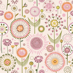 dandelions in a meadow in a delicate toned pattern. Vector illustration