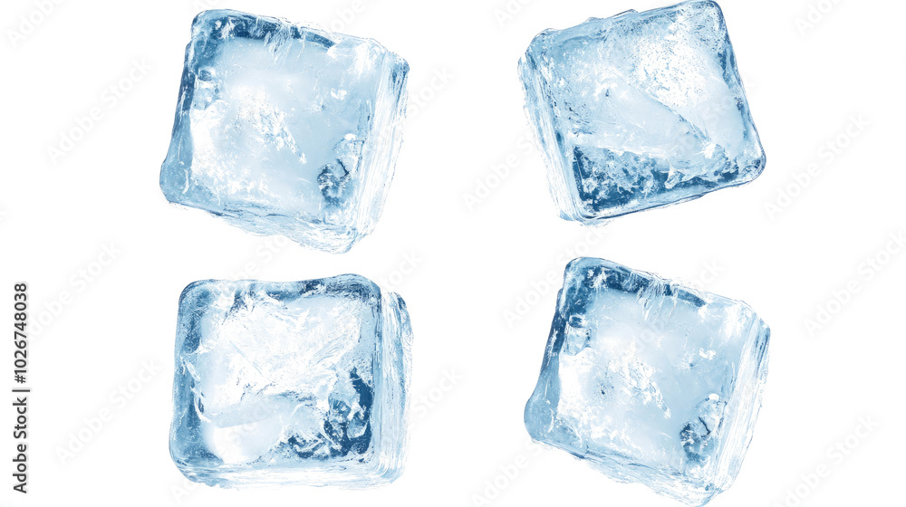 Poster fresh ice cubes arranged on a white background for drinks generative ai