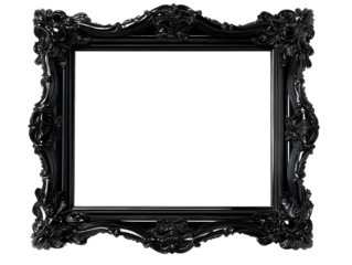 Elegant Black Ornate Picture Frame Isolated on White Background for Art Displays