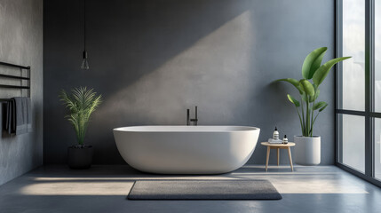 A simple, modern bathroom design shown in a 3D image.