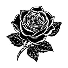 Artistic silhouette of a rose flower, complete with charming leaves and lovely petals